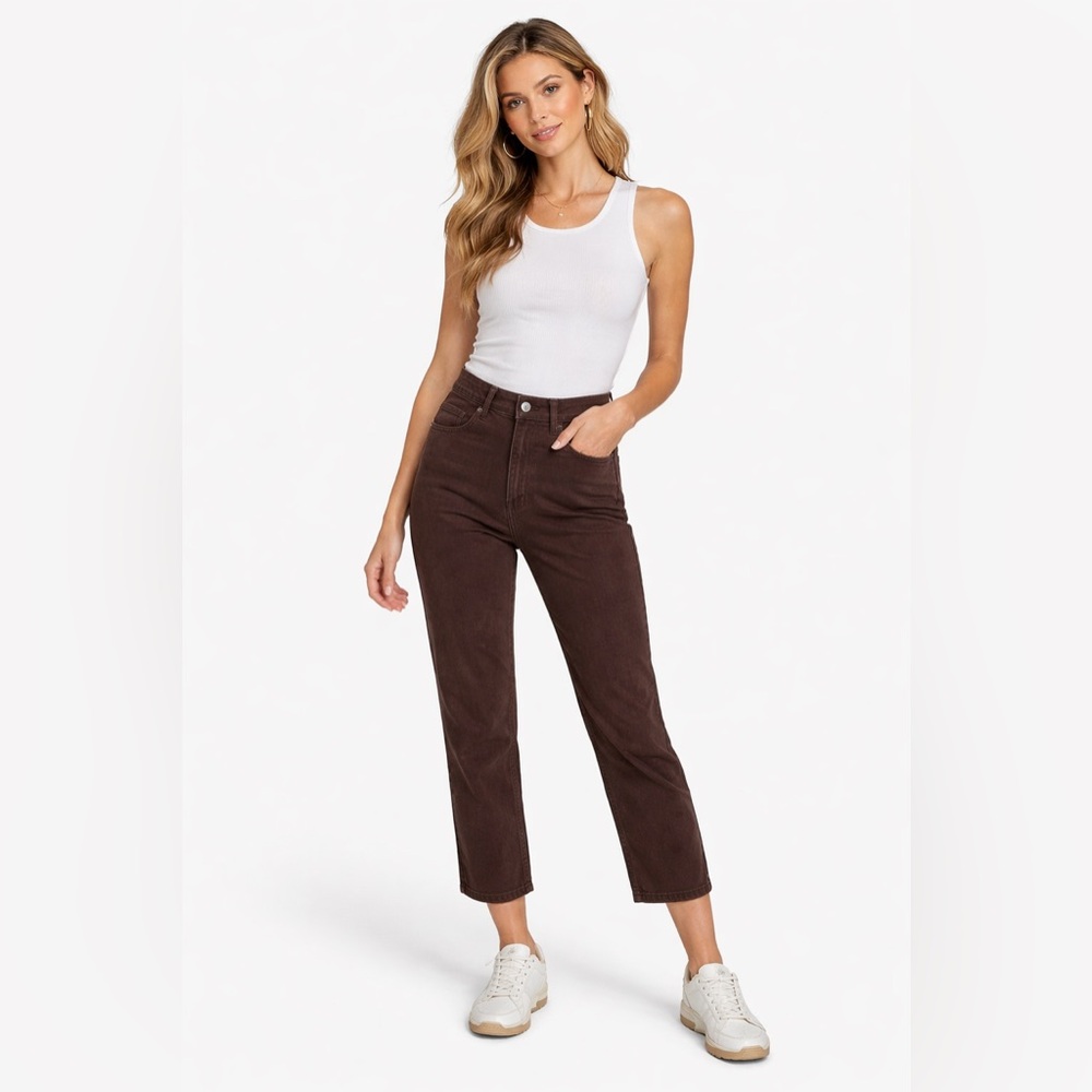 Everlane Cheeky Straight 26 Crop Jeans Brown Organic Cotton High Rise